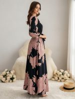 Modestouze Attires Dress for Women Western, Maxi Dresses, One Piece Long Gown Outfit, Floral Print, V Neck Design, Clothing, Western Outfit for Women - Image 7