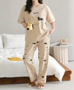 Louis Luxe Womens Korean Night Dress|| Full Pyjama Set || Korean Nightsuit ||Women Nightwear ||Round Neck Full Sleeve Nightsuit || Loungewear || Everyday Nightdress (ND-11) - Image 3