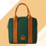 United Colors of Benetton Lunch Bag for Women & Men, Insulated Bag, Tiffin Lunch Bag for Office/College/School, Bottle Holder, Lightweight, Durable Handles, Multiple Pockets (Dark Green)