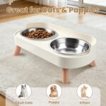 Elevated Cat Feeder Bowl, Anti-Choking Raised Cat Food and Water Bowl with Wooden Stand, Pet Feeding and Drinking Supplies for Small and Medium Sized Dogs (Cat Bowls-White) - Image 7