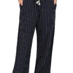 Alan Jones Clothing Women's Linen Blend Striped Easy Pants | Wide Leg Straight Fit | Lightweight Breathable Summer Trousers with Pockets