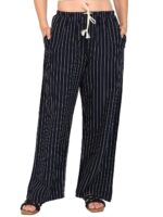 Alan Jones Clothing Women's Linen Blend Striped Easy Pants | Wide Leg Straight Fit | Lightweight Breathable Summer Trousers with Pockets