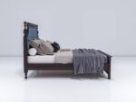 Wooden King Size Bed Without Storage | Low Height Cot with Blue Upholstered Cushion Headboard | Solid Wood Sheesham, Walnut Finish | Mattress Size: 78 X 72 - Image 5