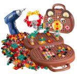 Electric Drill Screw Tool Set Creative Mosaic Puzzle Toy, 203 Pcs 3D Creativity Educational Kit Construction Toy for Kids, Birthday Gift for Girls & Boys, Multicolor