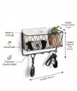 CentraLit Stylish Metal Key Holder with Mobile Stand for Home Decor | Wall Mount Organiser with Shelf & Hooks | Modern Entryway Organizer for Keys, Mail 5 Hook Key Holder for Wall - Image 4