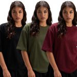 RodZen Women Half Sleeve Polycotton Rib Textured Oversized Tshirt|Drop Shoulder|Loose Fit Tshirt|Stretchable