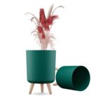 StyleX Store Modern White Flower Pot with Plastic Legs | Indoor Outdoor Planter for Home Garden Balcony Decor Ribbed Design Sturdy Plastic Mid-Century Style (Green Pack of 2) - Image 4