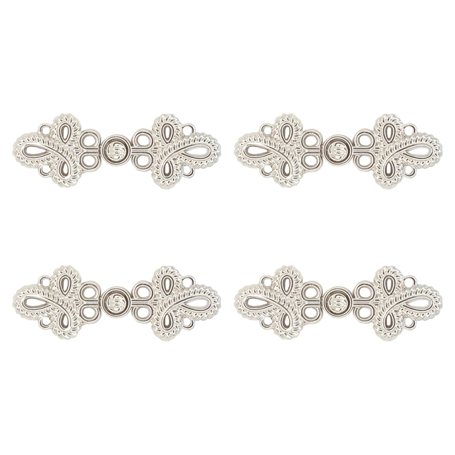 71MriCgM1gL._SL1500_.jpg 4 Pcs Buckle Suit Buttons Sewing Frog Closure Frog Toggle Button Tang Suit Button Skirt Hook Craft Buttons Buttons Decorative Frog Closure Cloak For Kurti Kurta Jacket Shirt Coat Blazer DIY Art & Craft. (SIlver Knitted CordFrog Button) - Image 1