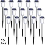 DenicMic Solar Garden Lights Outdoor Waterproof Warm White LED 15 Pack | Yard Garden Driveway Walkway Landscape Path Lights, Starburst Pattern, Acrylic Diamond-like Lampshade Stainless Steel Pole - Image 9