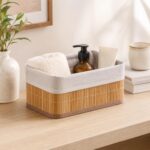 RIOWARE® Eco-Friendly Natural Bamboo Storage Basket Bin Organizer, Rectangular Multipurpose Storage Basket for Kitchen, Bathroom, Pantry, Bedroom & Office, Medium (1 Piece) - Image 3