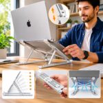 Aluminium Laptop Stand Adjustable 6 Angles Foldable Ergonomic Laptop Riser for Desk with Cooling Ventilation Anti Slip Silicone Portable Notebook Stand for 10 to 15.6 Inch Laptops Grey - Image 5