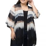 PURYS Women Kimono Shrug | Colorblocked Beach Cover Up with Fringes | Lightweight Summer Layering Plus Size Shrug for Dresses & Tops