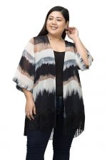 PURYS Women Kimono Shrug | Colorblocked Beach Cover Up with Fringes | Lightweight Summer Layering Plus Size Shrug for Dresses & Tops