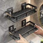 Self Adhesive Bathroom Shelf for Wall Shelf Organizer Wall Mounted Bathroom Shelves Rack Holder Stand for Bathroom Accessories Organiser Without Drill and with Drill - Pack of 2 - Image 3