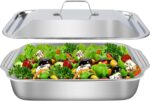 Stainless Steel Serving Dish with Tray| 32×19×6 cm Deep Steam Table Pan | Multipurpose Buffet Server, Salad & Fruit Platter, Roasting & Baking Container, Dishwasher Safe Kitchenware Tray (Silver)