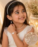 4 Piece Pearl Jewelry Set for Girls | Pearl Hair Band, Necklace, Bracelet & Earrings Set | Kids Fashion Accessories for Wedding, Birthday Party, School Functions & Special Occasions - Image 3