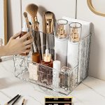 MosQuick® Clear Acrylic Cosmetic Organizers with 3 Compartments Makeup Organisers for Desk Bathroom Bedroom Stationery Items Makeup Brush Holder Pen Stand remote holder Multifunctional Organiser - Image 3
