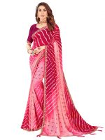 Women's Georgette Lehriya Print Saree with Unstitched Blouse Piece