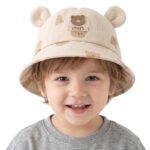 Baby Boy Girl Summer Sun Hat - Infant Cotton Bucket Hat with Bear Ears, Toddler Wide Brim UV Protection Beach Cap