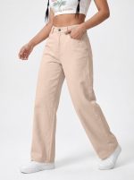 Women's Wide Leg Jeans, Cream Washed Denim, High Rise, Relaxed Baggy Fit, Casual Streetwear - Image 6