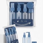 Travel Cosmetic Bottle Set, 5-Piece Plastic Spray Packaging, Leak Proof Refillable Containers for Personal Care, Lotion, Skincare (Navy Blue)