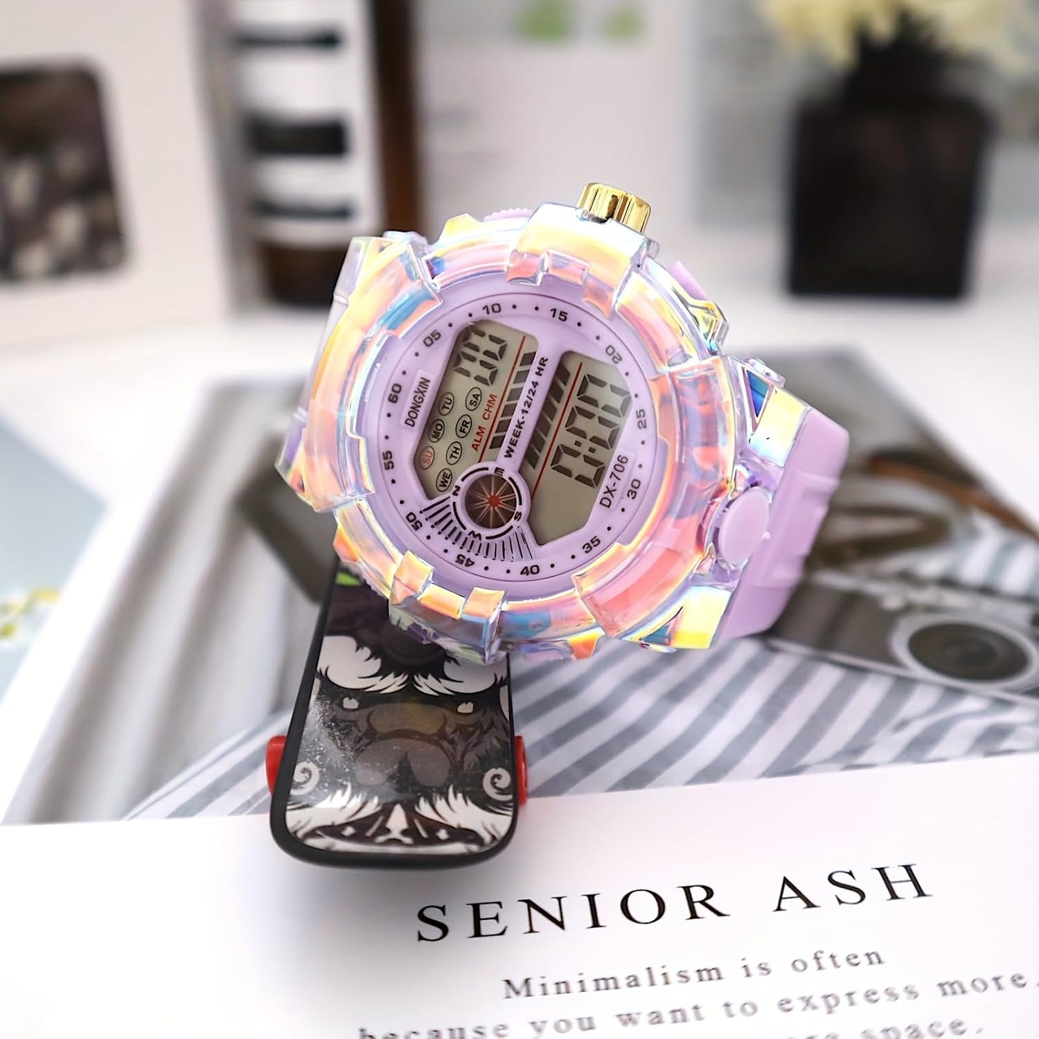 71Odzo7o1fL._SL1500_.jpg SHAKTISM Iridescent Digital Sport Watch, Holographic Transparent Case with LED Display, Multi-Function, 30M Waterproof, Casual Outdoor Wristwatch for Men and Women - Image 1
