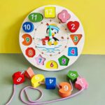 Wooden Learning Clock with Bead Lace Educational Digital Analog Number Shape and Color Learning Montessori Toy for Kids - Image 4
