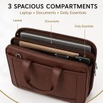 BONZA Leather Laptop Briefcase Bag for Men & Women | 15.6 Inch Padded Laptop Messenger Bag with 3 Compartments, Top Handles & Multiple Pockets | Office, Business, Travel & Work Bag - Image 4