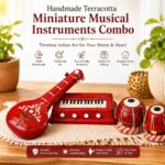Premium Terracotta Clay Miniature Musical Instruments Combo | Handmade Clay Tabla Veena Harmonium Showpiece for Home Decor, Return Gift, Table Decoration, Indian Handicraft (Large) - Image 2
