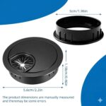 Prince Eleven Desk Grommet for Wire Organizer | Stainless Steel Desk Cord Cable Hole Cover | Computer Cable Manager, Metal Cover for Desk Wire Organization, PC Desk Cables Grommet for Office (Black) - Image 2