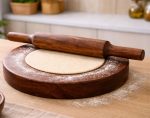 Wooden Chakla Belan Set for Roti Making – Sheesham Wood Rolling Pin with Board | Non-Slip Base | Handcrafted Traditional Kitchenware (Acacia Wood)