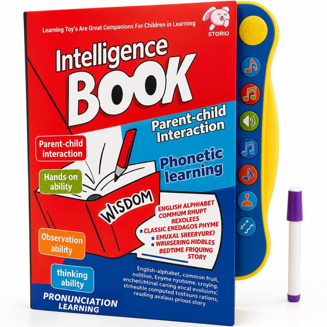71PmwL3JwNL._SL1080_.jpg Storio Intelligence Book Sound Book for Children, English Letters & Words Learning Book, Fun Educational Toys. Activities with Numbers, Shapes Learning Book for Toddlers - Image 1