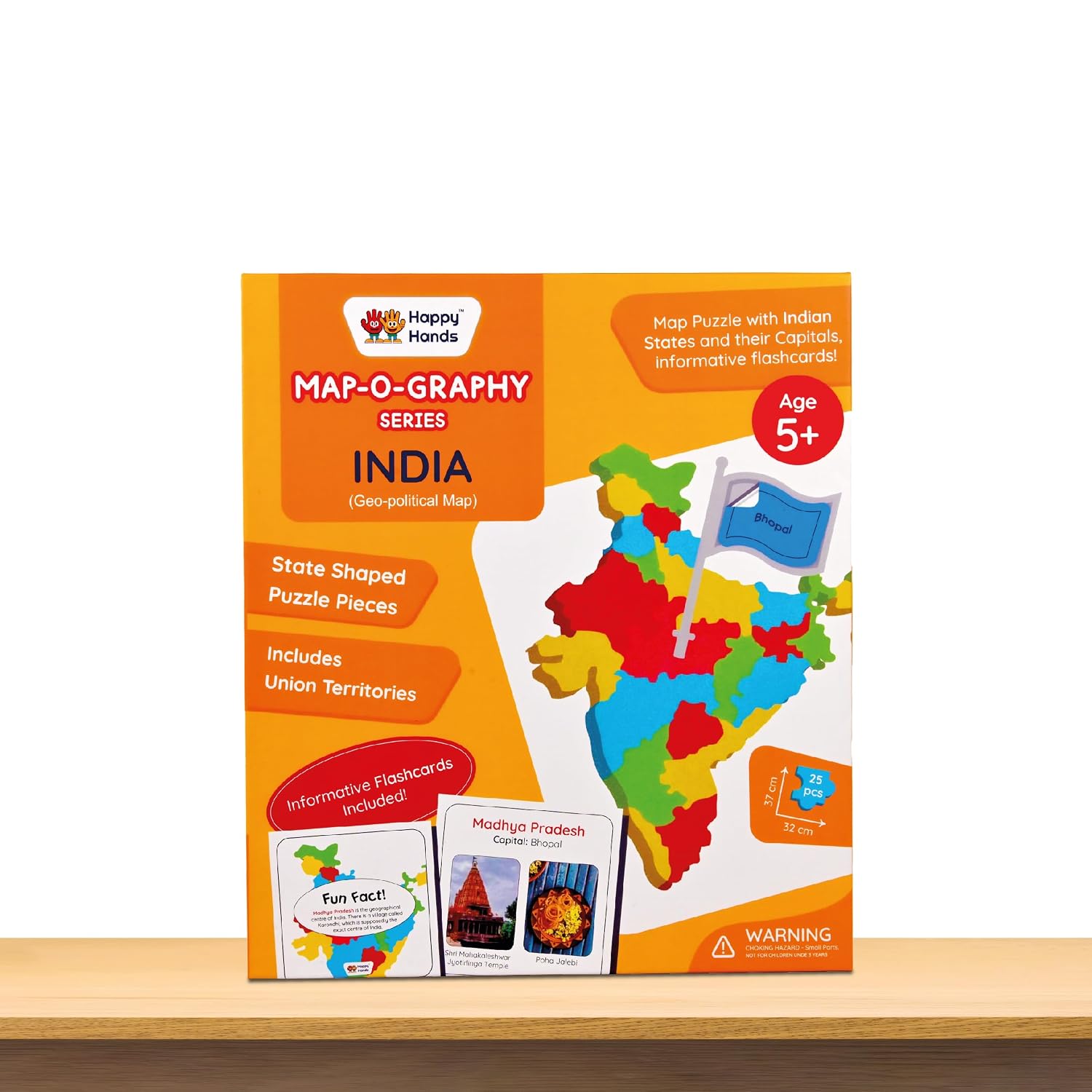 71Po1fPJO3L._SL1500_.jpg Happy Hands Map-o-graphy India with State Capitals and Flash Cards - Educational Toy for Boys and Girls - India Map Puzzle - Jigsaw Puzzle for Kids - Image 1