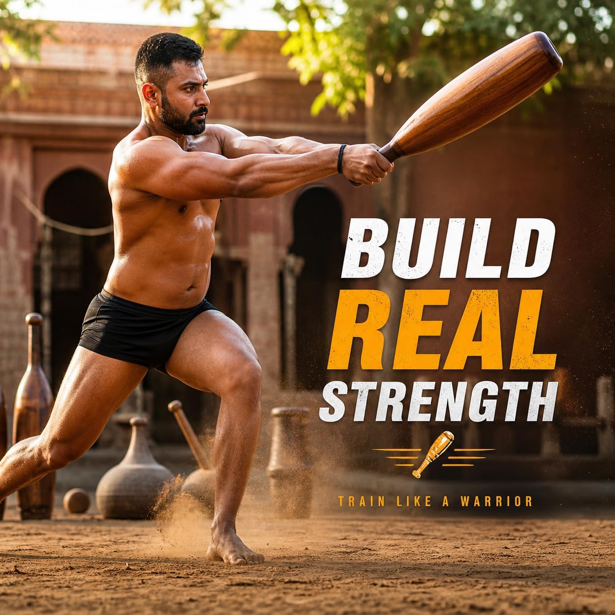 71Q6GKhcLBL._SL1254_.jpg YIFFA Enterprise Traditional Wooden Mugdar | Indian Clubbell & Karla Kattai Gada for Functional Strength Training | Full Body Workout Equipment for Athletes, Wrestlers & Home Gym - Image 1