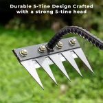 5 Teeth Garden Rake Heavy Duty Carbon Steel Rake Handle for Soil Loosening, Weeding, Lawn & Yard Cleaning – Multipurpose Outdoor Gardening Tool for Home Farm & Agricultural Use - Image 7