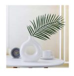 SPHINX White Ceramic Donut Vase, 6 Inch Modern Flower Vase for Pampas Grass, Dried Flowers, Home & Office Decor, Centerpiece, Handcrafted Gift Vase Only - Image 5