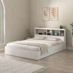 Spacewood Whitora Bed |King Size (78 X 72) Engineered Wood Bed with Box Type Storage | Shelfs in Headboard | 3 Year Warranty | Modern Design |Engineered Wood | Kingston White