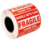 GLUN® Fragile Stickers Roll 60x40 mm, Paper Care Warning Stickers 300 Labels, Strong Adhesive Red Fragile Labels with for Shipping Packing of Goods and Moving