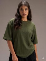 RodZen Women Half Sleeve Polycotton Rib Textured Oversized Tshirt|Drop Shoulder|Loose Fit Tshirt|Stretchable - Image 4