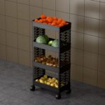 Black 4-Tier Rolling Storage Cart with Wheels, Portable Utility Organizer Trolley for Kitchen, Bathroom, Office, Salon (Black Kitchen Rack 4 TIRE) - Image 2