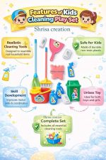 Kids Pretend Play Cleaning Set, Toy Broom, Mop, Dustpan, Brush, Sponge, Spray Bottle and Trash Can, 10 Piece - Image 3