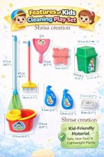 Kids Pretend Play Cleaning Set, Toy Broom, Mop, Dustpan, Brush, Sponge, Spray Bottle and Trash Can, 10 Piece - Image 5