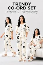 Women Cotton Night Suit Set|Korean Cartoon Printed Night Suit for Women|Soft Pyjama Set with Half Sleeve Pajama T-Shirt|Comfortable Lounge Wear, Sleepwear & Night Wear Girls - Image 3