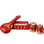 Premium Terracotta Clay Miniature Musical Instruments Combo | Handmade Clay Tabla Veena Harmonium Showpiece for Home Decor, Return Gift, Table Decoration, Indian Handicraft (Large)