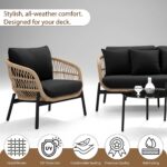 BRISHI Outdoor 4 Seater Sofa Set | Balcony Sofa | Patio Furniture Sets | Conversation Sets | Braid & Rope Garden Sofa Set (Tan-Black) - Image 4