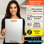 OrganizeMee Stainless Steel Chopping Board Large for Kitchen - Premium Cutting Board Vegetable and Fruit Cutter Chopper, Heavy-Duty Metal Chopping Board, Big Size Pad (36 cm X 25 cm) - Image 4