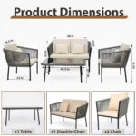 BRISHI Outdoor 4 Seater Sofa Set | Balcony Sofa | Patio Furniture Sets | Conversation Sets | Braid & Rope | (Grey,Cream) - Image 7