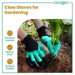 Cinagro Garden Claw Gloves with ABS Plastic Fingertips on Right Hand, Green | Protective Gloves for Plant Care, Digging, Weeding and Outdoor Use - Image 2