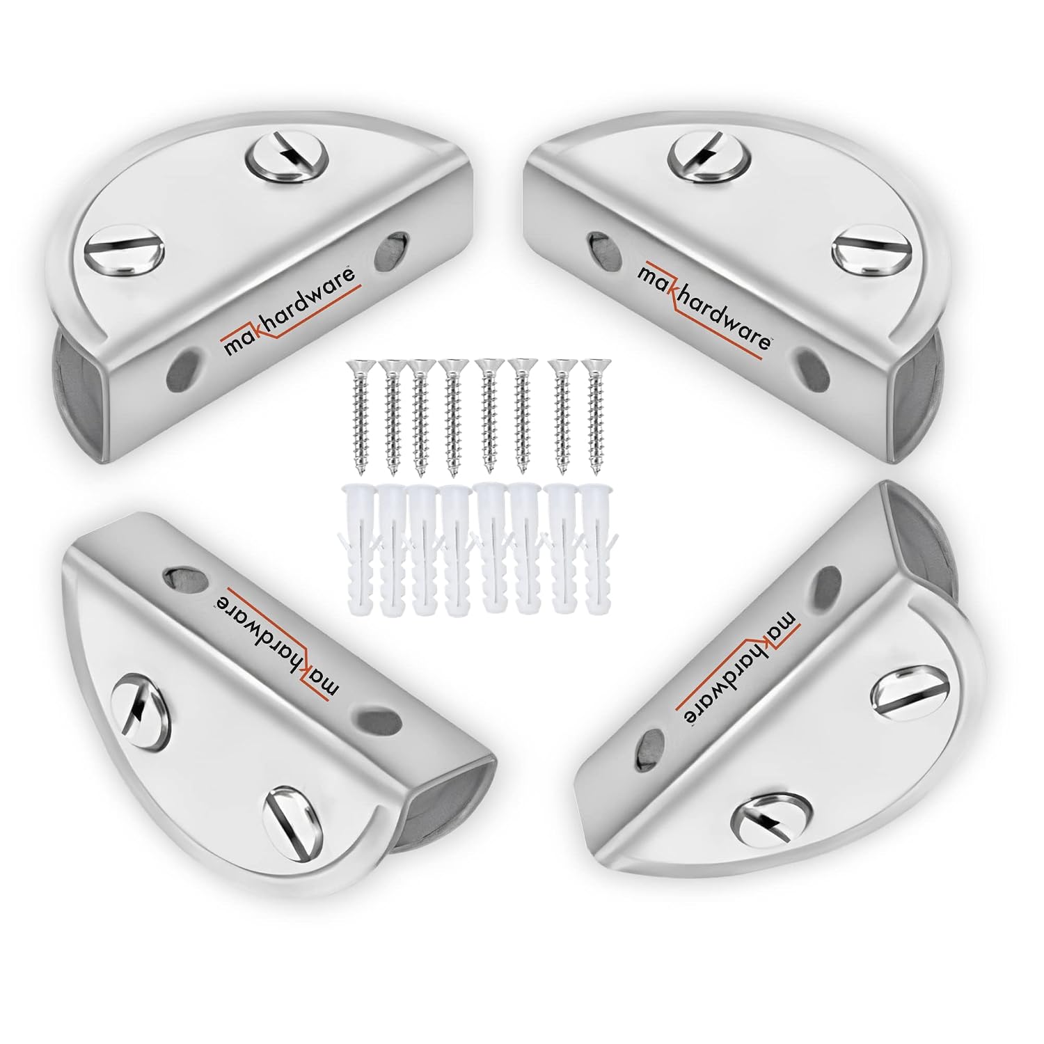 71TjDjJBZUL._SL1500_.jpg Stainless Steel D Type Glass Shelf D Bracket 6 MM Silver Wall Plug 8 Pieces and 8 Screws Pieces -Pack of 4 (1 Year Warranty) - Image 1