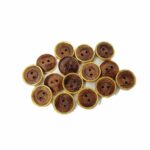 Ekta Enterprise Natural Coffee Brown Dark Wooden Button with Brass Gold Ring Dia. 12mm 2 Holed Buttons for Designer Collection of Ethnic Ware, Sewing, DIY Art and Craft (Pack of 20)
